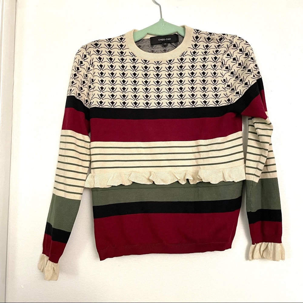 Chee Cho Striped Ruffle Sweater